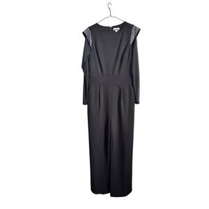 Calvin Klein‎ Black Embellished Shoulder Sheer Sleeve Jumpsuit Women's Size 12